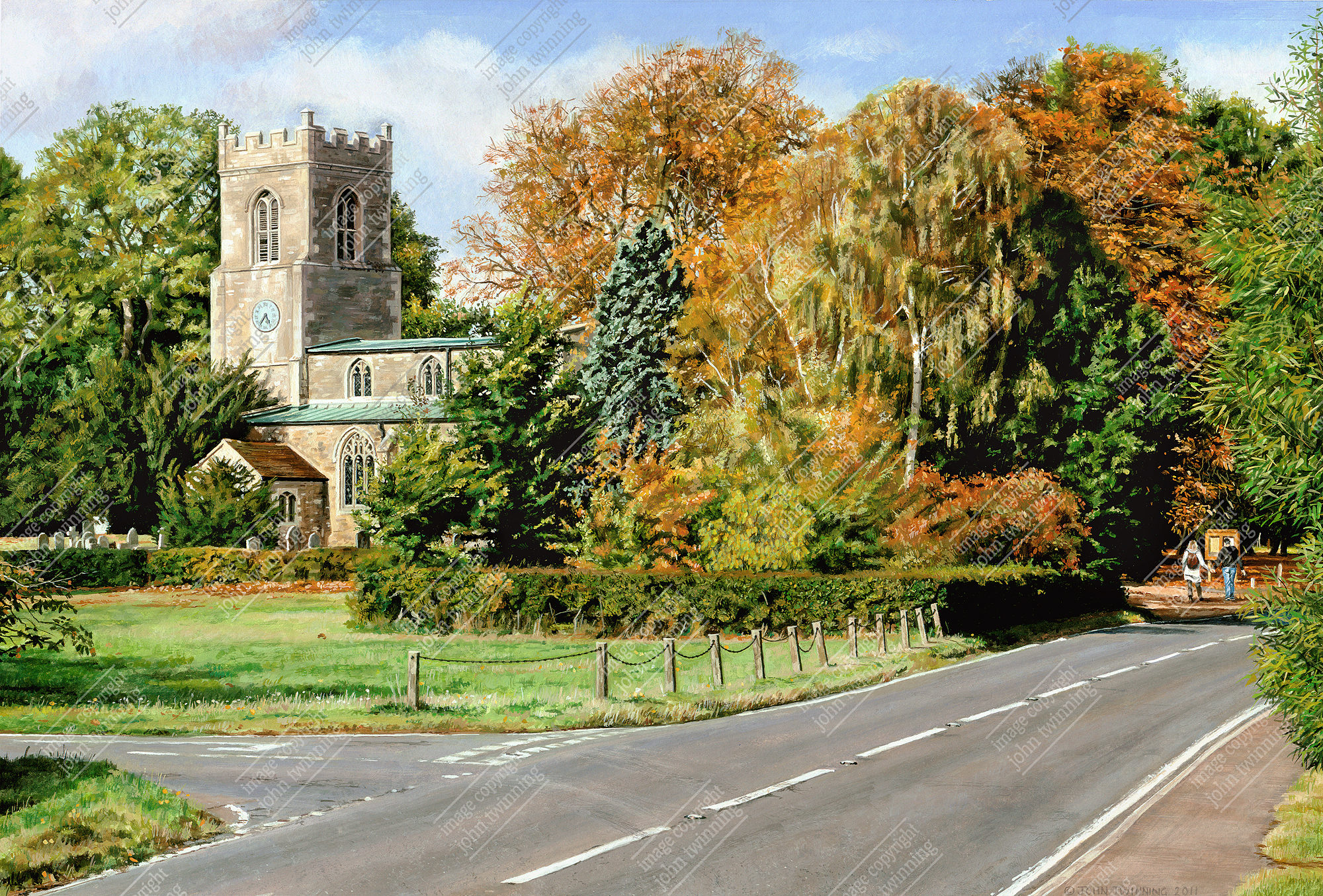 'St. Andrew's At Autumn Time, Abbots Ripton' - art print from a painting of this cambridgeshire village's parish church