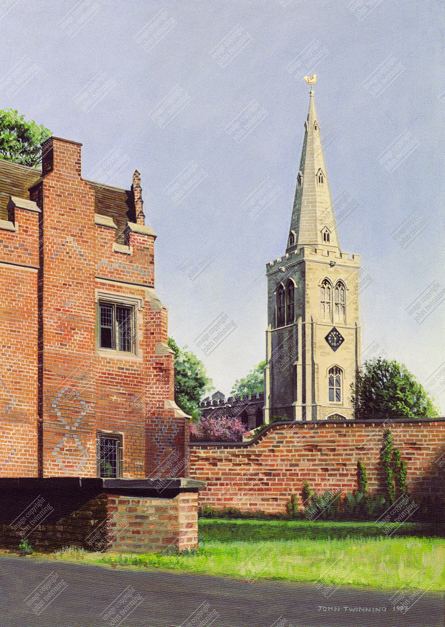 'St Mary's from Buckden Towers' - art print from a painting of this cambridgeshire village's parish church