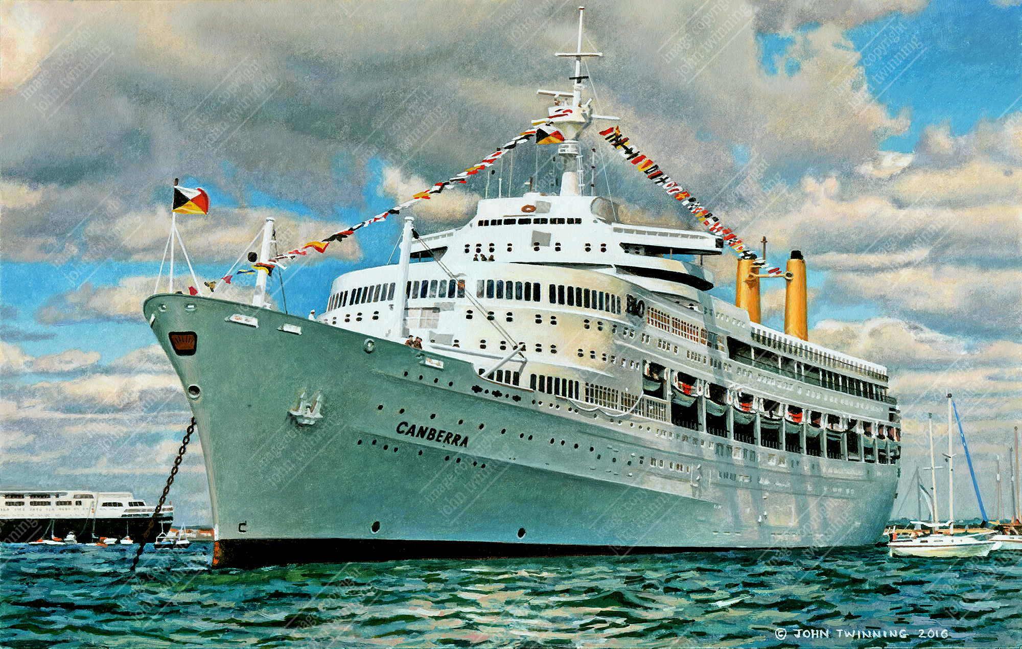 ‘SS Canberra In The Solent, 1994’ – art print from a marine/maritime watercolour painting of this well-loved liner