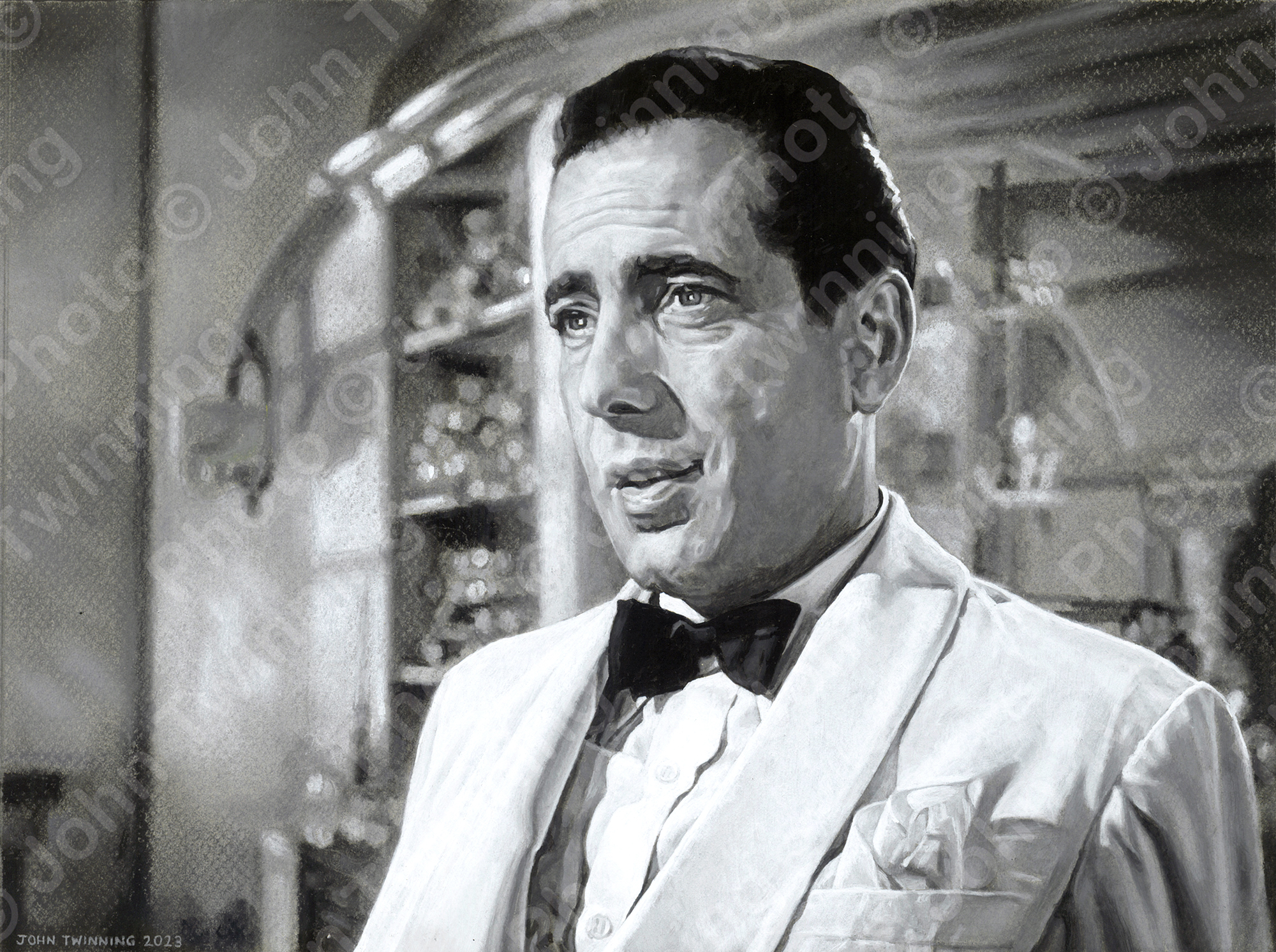 'Humphrey Bogart As Rick Blaine In Casablanca' - art print from a painting by derbyshire portrait artist john twinning