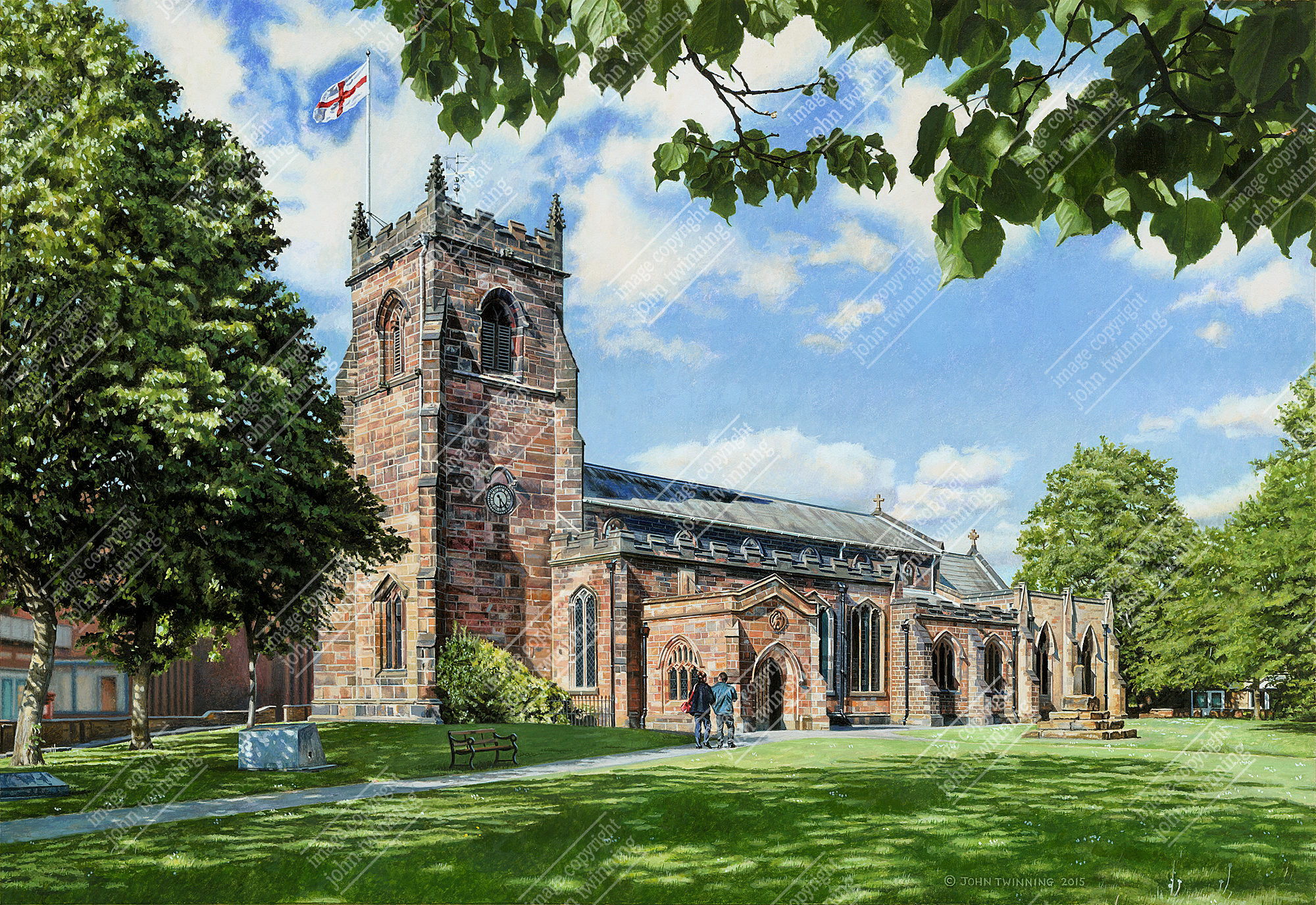 'St. Luke's Cannock, Early Summer' - art print from a commissioned painting of this staffordshire town's church