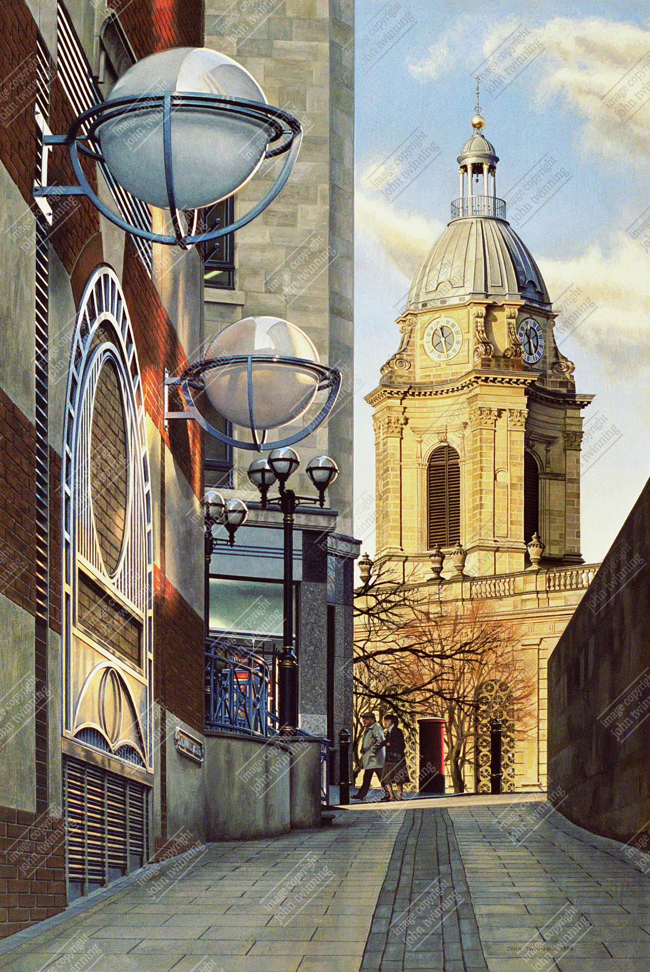 'St. Philip's Cathedral, From New Cannon Passage' - art print from a painting of birmingham's fine city centre church