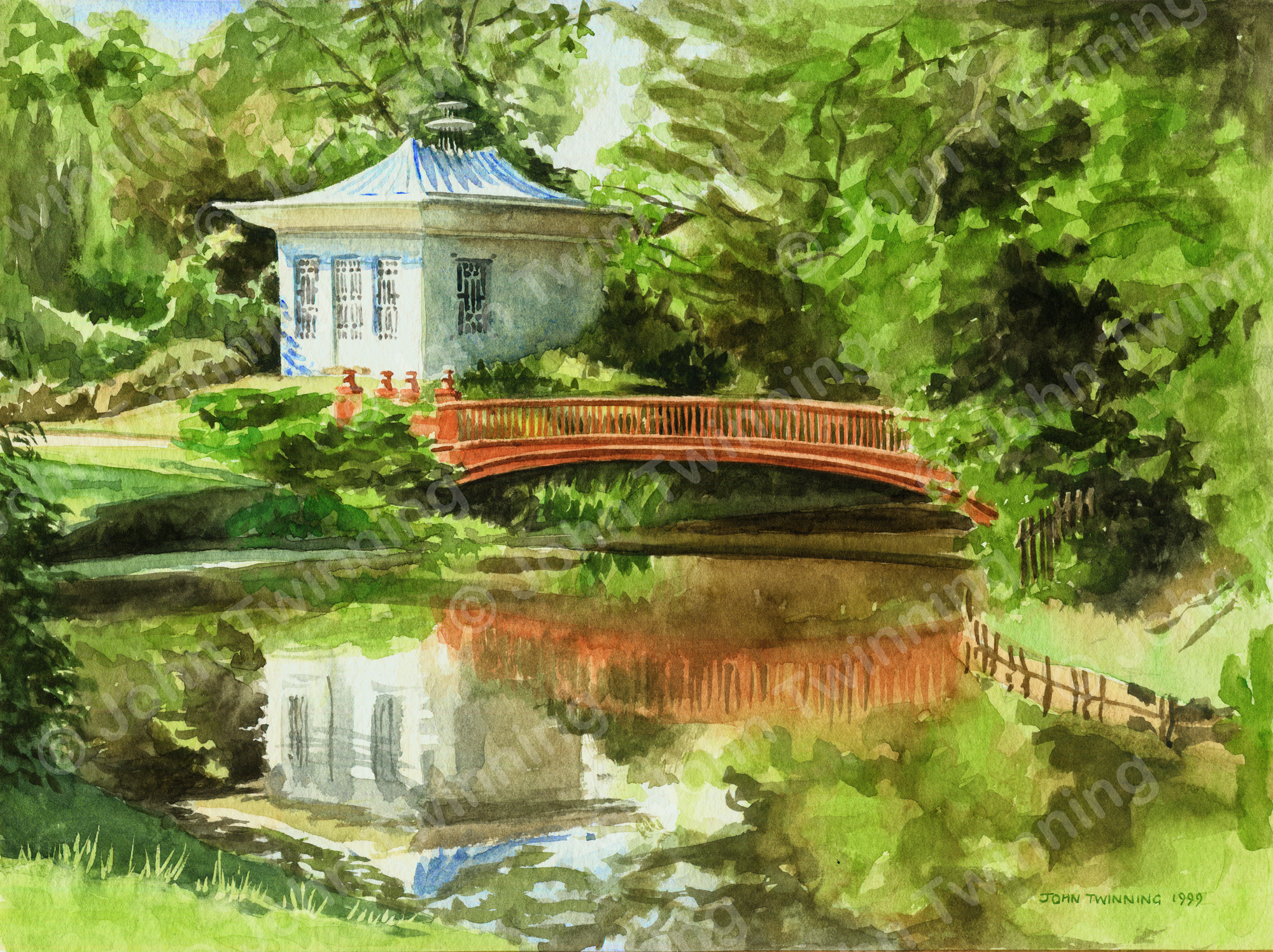 ‘The Chinese House, Shugborough Hall, Staffordshire’ – art print from a watercolour painting of this building reflected in water