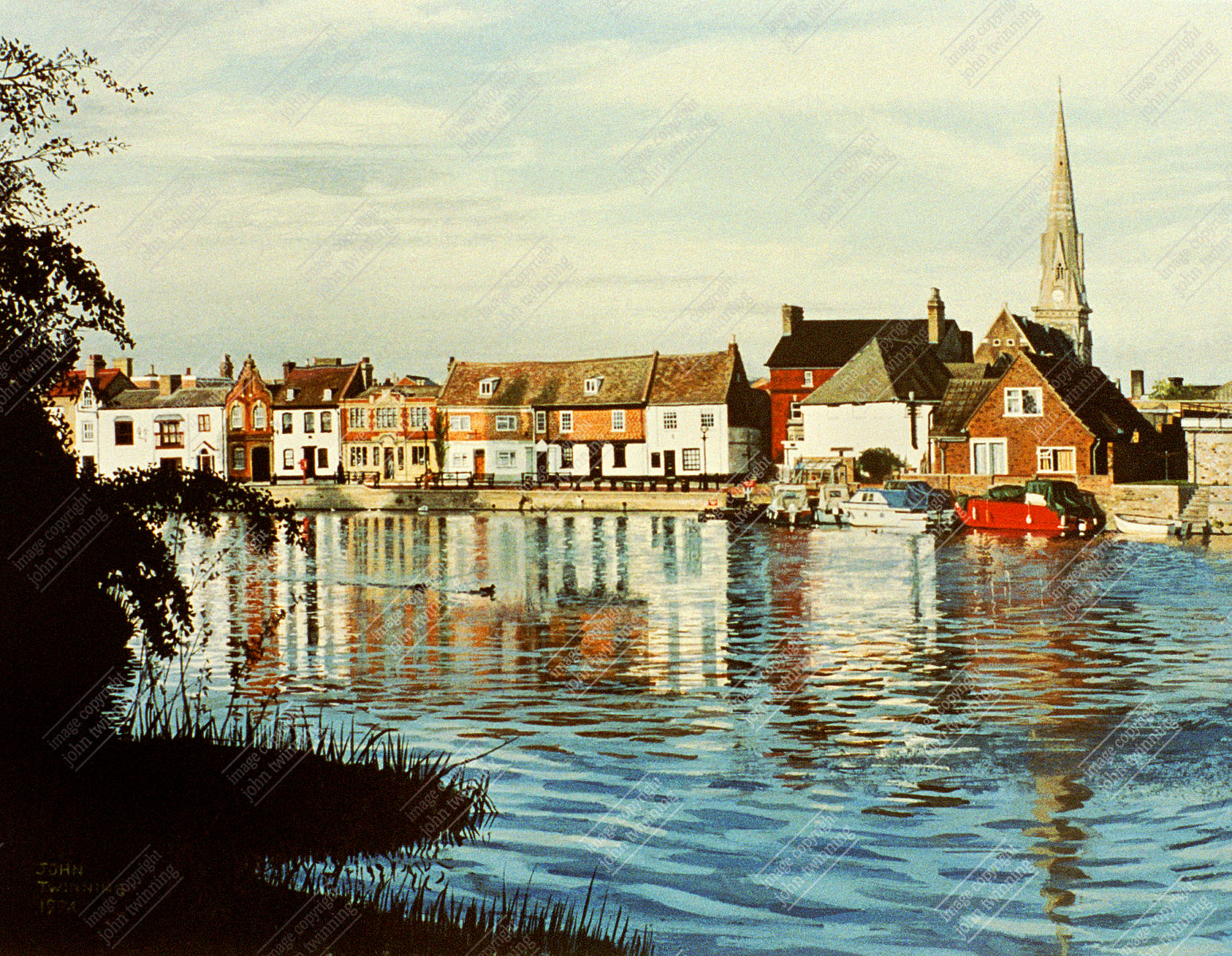 'The Quay, Summer Afternoon, St. Ives' - art print from a painting of the Cambridgeshire town's beautifully reflected quay