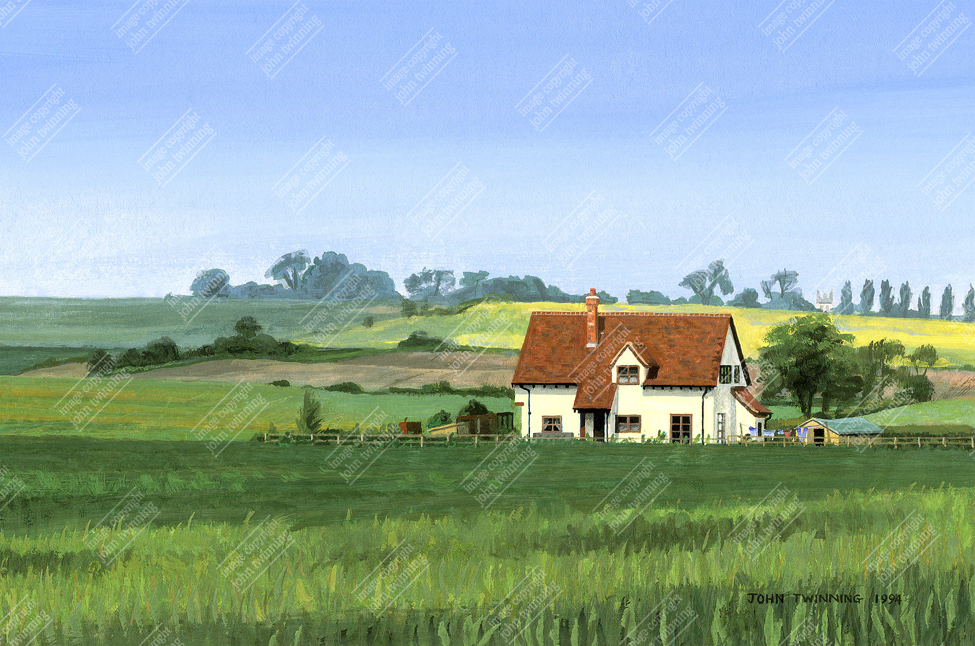 'Farmhouse Near Titchmarsh' - art print from a painting of a northamptonshire agricultural landscape with rolling fields