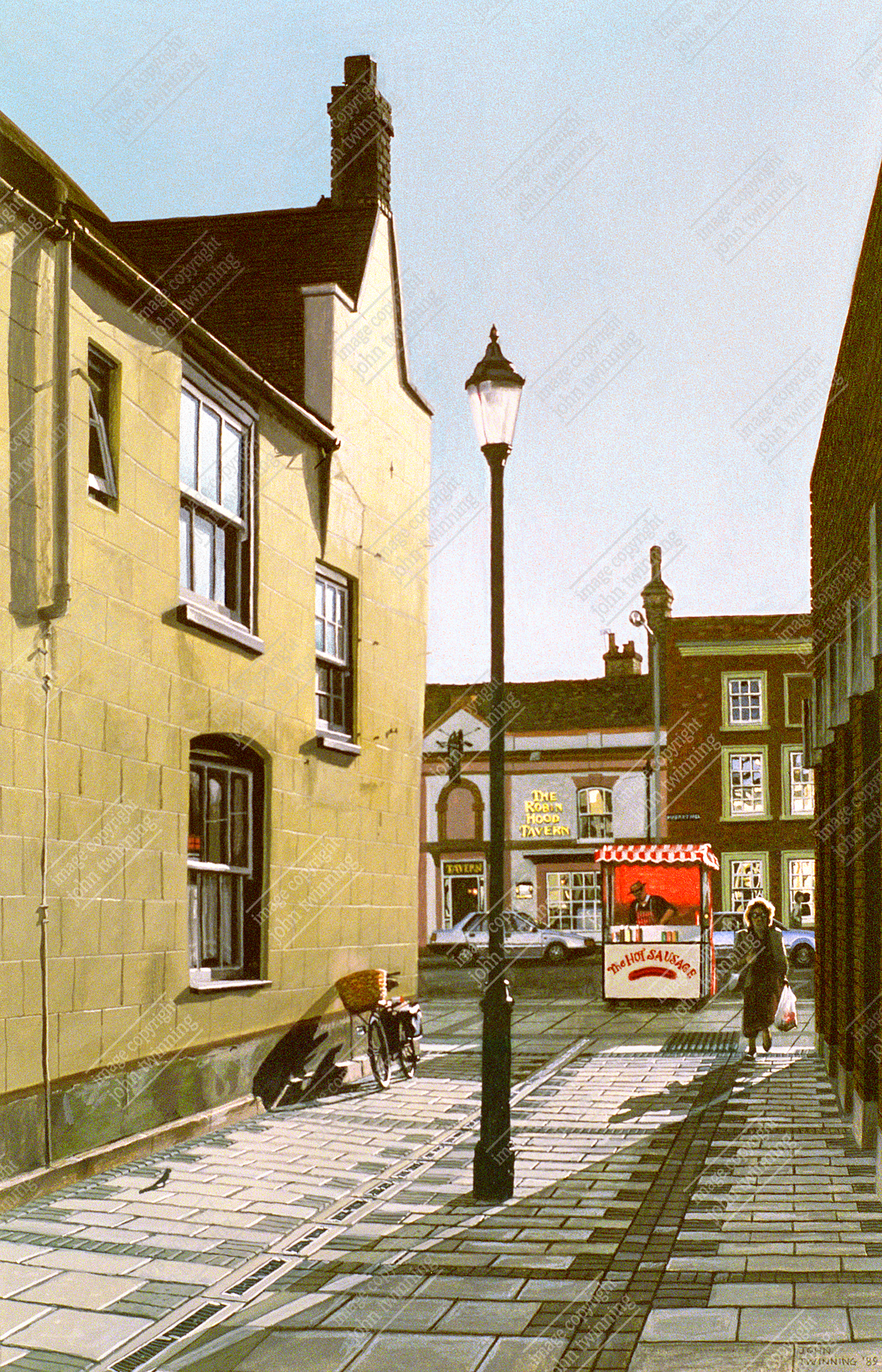 'Towards The Robin Hood Tavern, St. Ives' - art print from a townscape painting of this cambridgshire town's market area