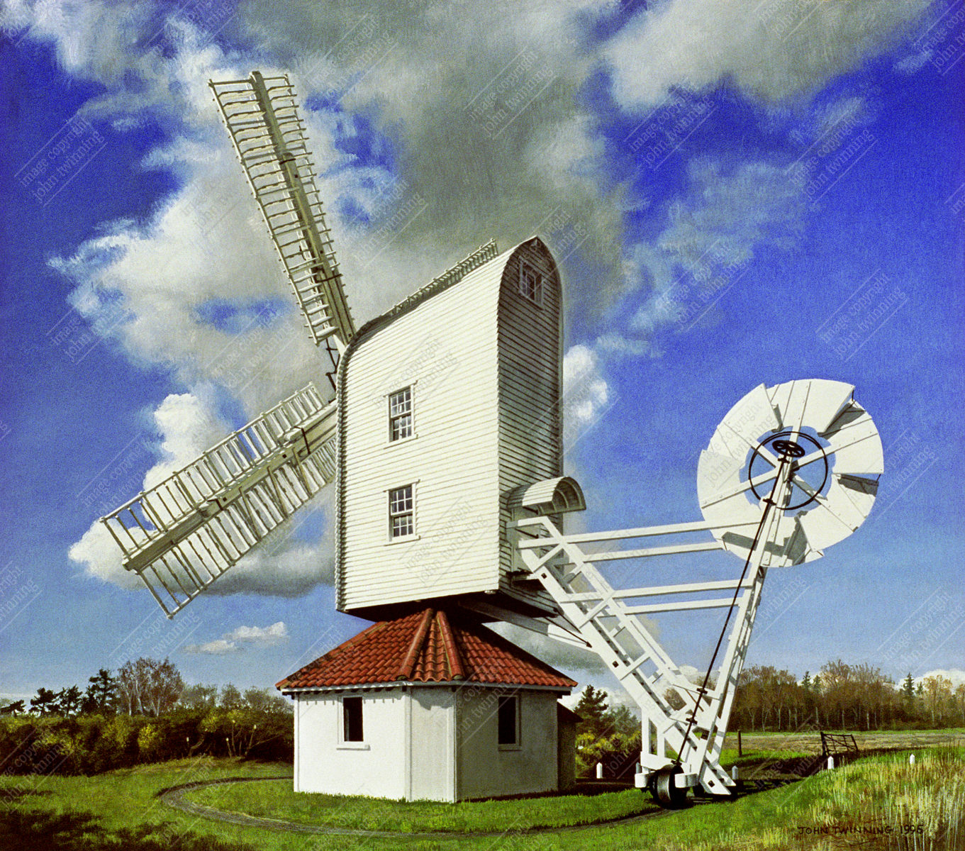 'Windmill At Thorpeness, Suffolk' - art print from a painting of a beautiful windmill in a country setting
