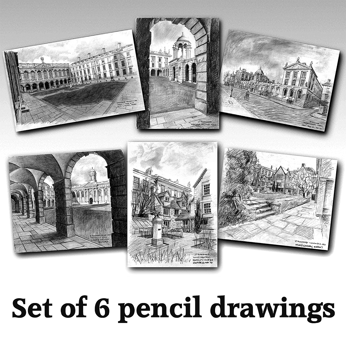 NEW!! Set of six pencil drawings